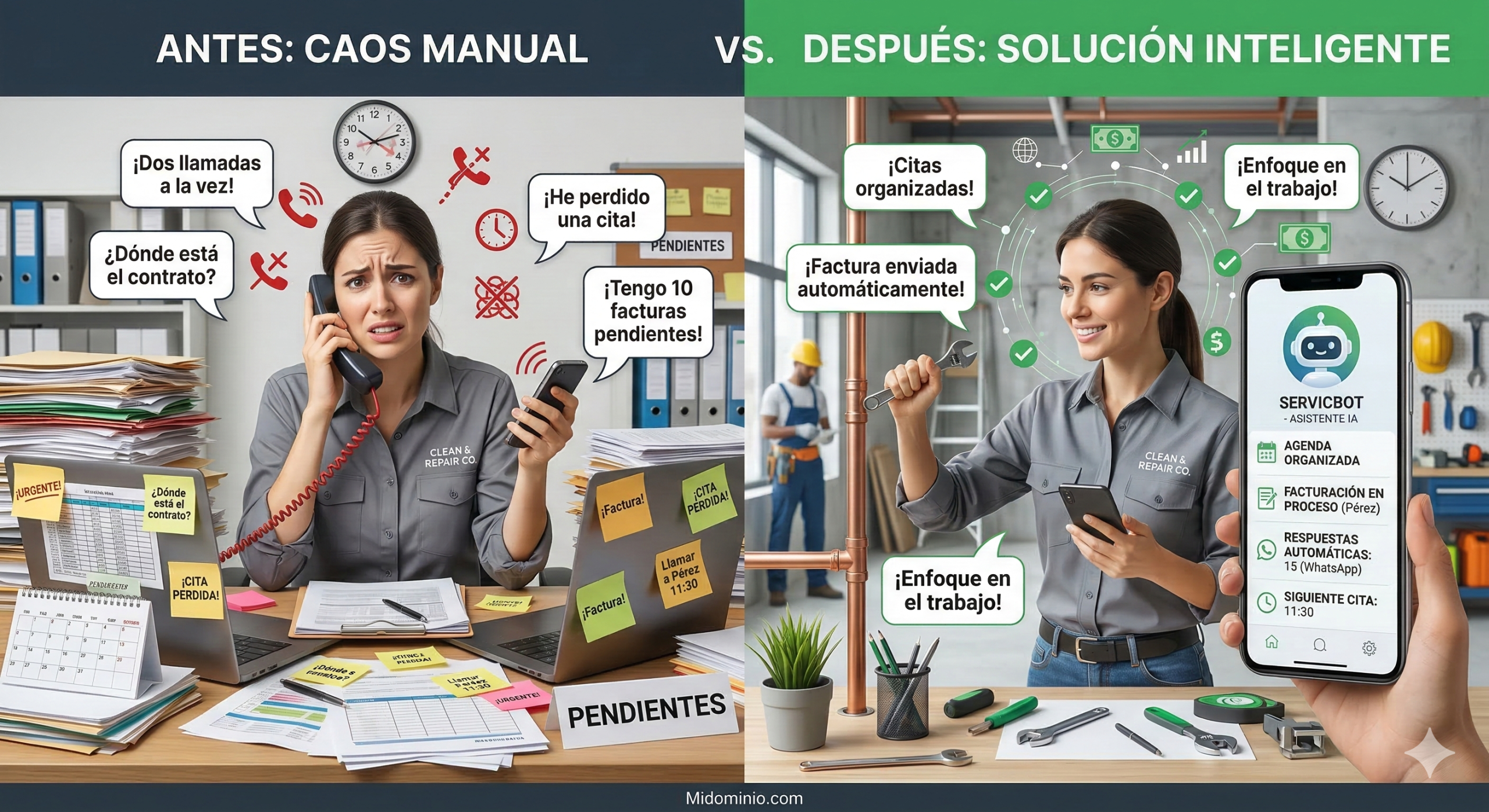 Comparativa antes y después de implementar IA en negocio local de servicios