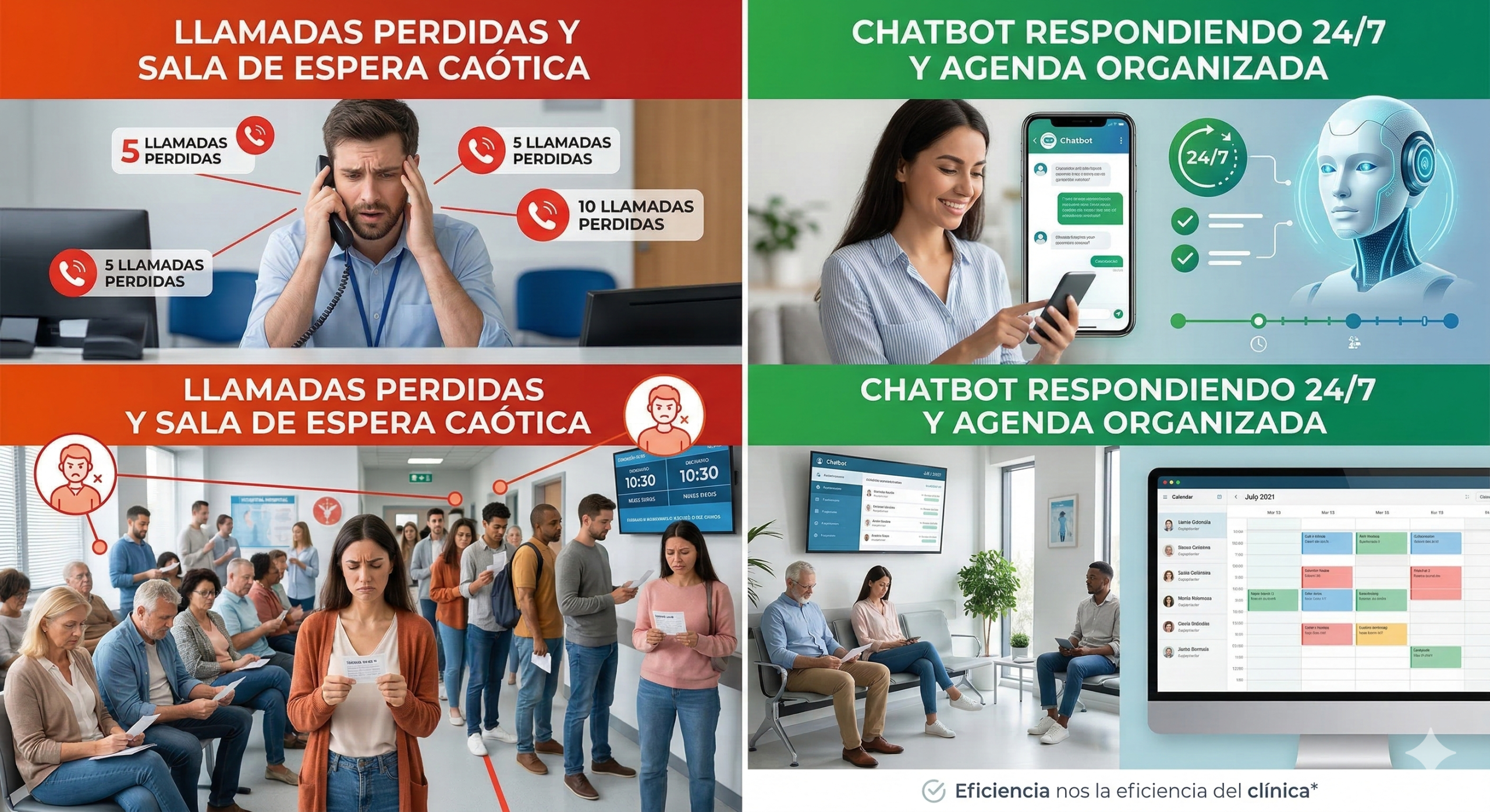 Comparativa antes y después de implementar chatbot en clínica privada