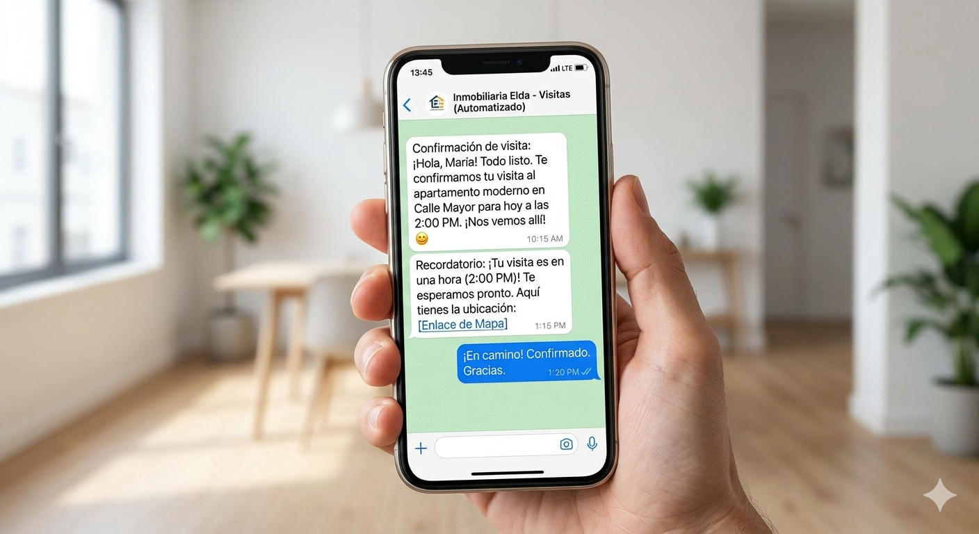 Agente inmobiliario mostrando propiedades con sistema de gestión de leads automatizado