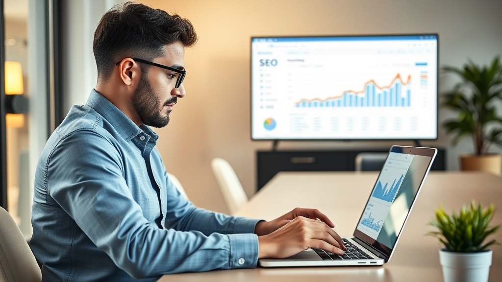 Propietario de negocio revisando analítica de agencia SEO en España