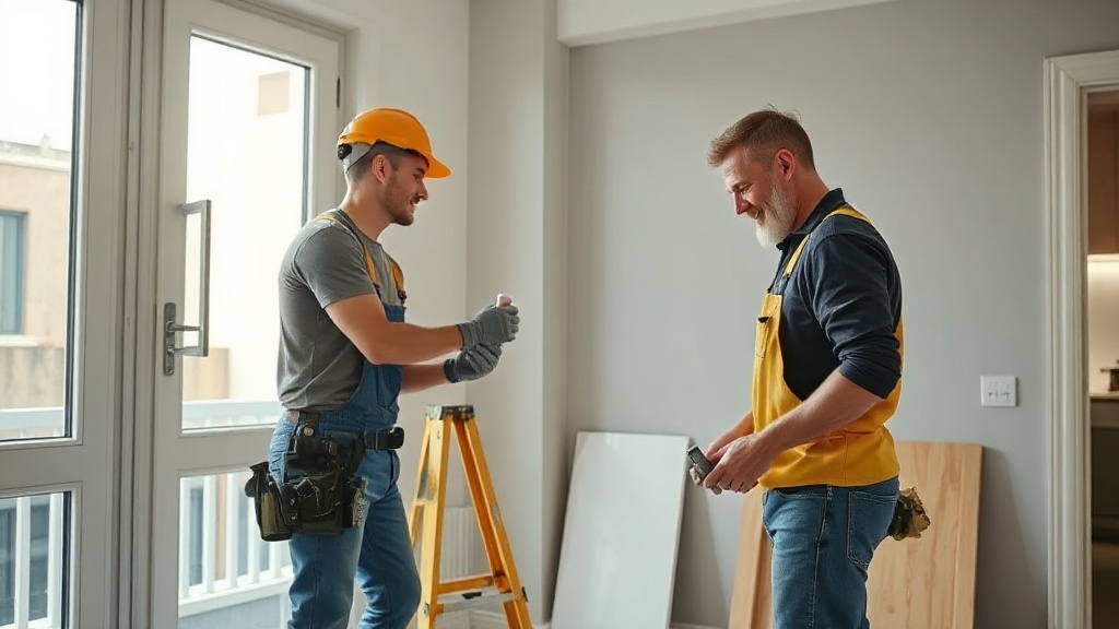 Automatizar presupuestos reformas Barcelona: equipo de reformas trabajando en renovación de piso con sistema automático de gestión