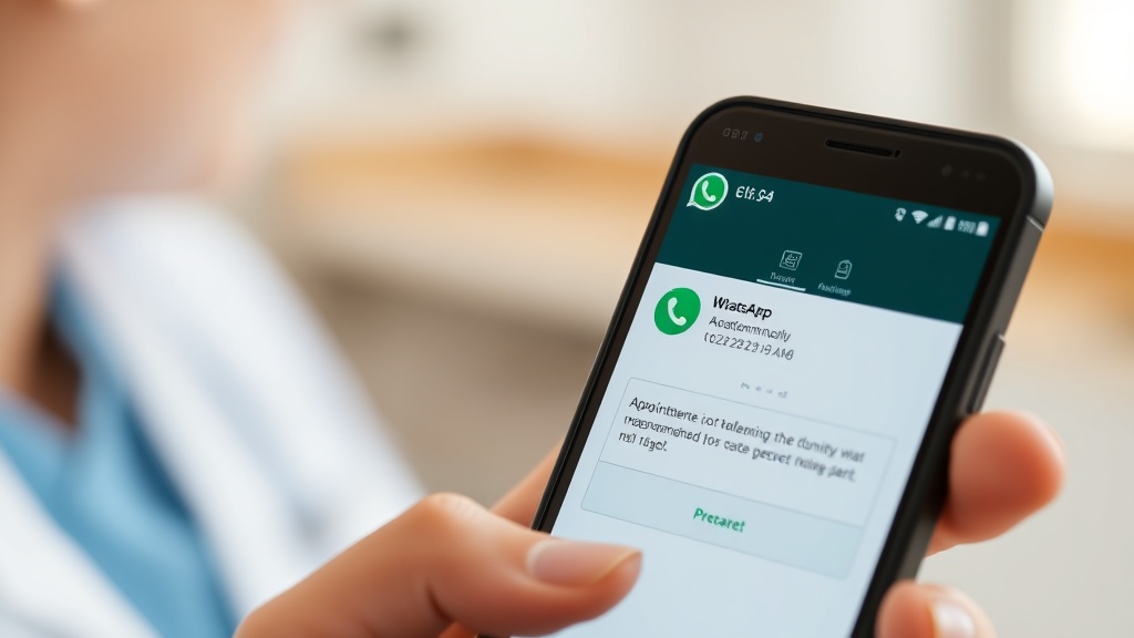 Paciente recibiendo confirmación de cita por WhatsApp en clínica privada Madrid con chatbot IA NexoraSuite