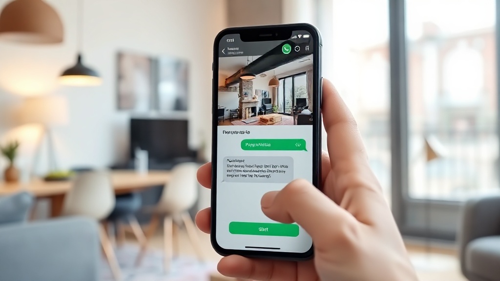 Comprador recibiendo confirmación de visita inmobiliaria por WhatsApp en Madrid con chatbot IA NexoraSuite