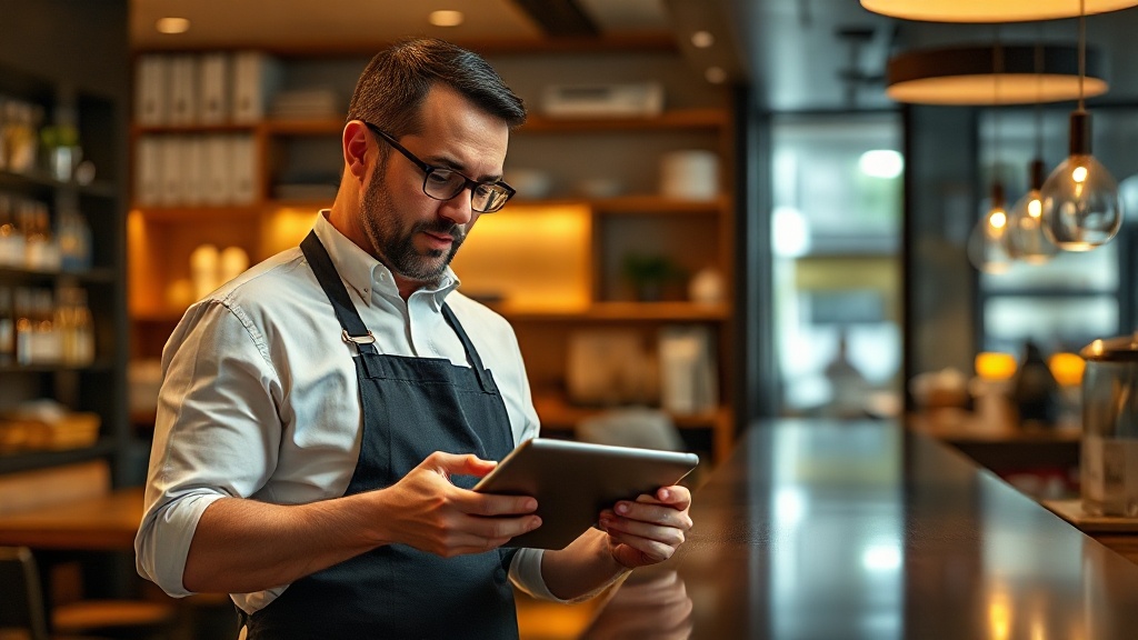 Confirmación automática de reservas restaurante: manager revisando sistema de reservas en tablet