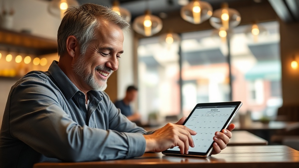 Propietario restaurante Barcelona revisando panel de reservas automáticas con chatbot IA activo en tablet