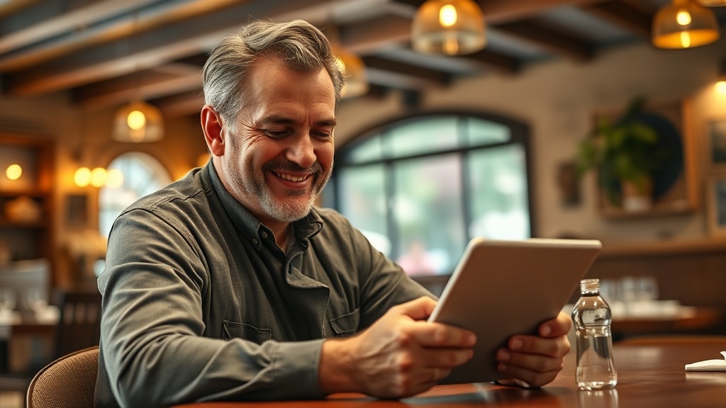 Propietario restaurante Gràcia Barcelona revisando panel de reservas automáticas con chatbot IA activo