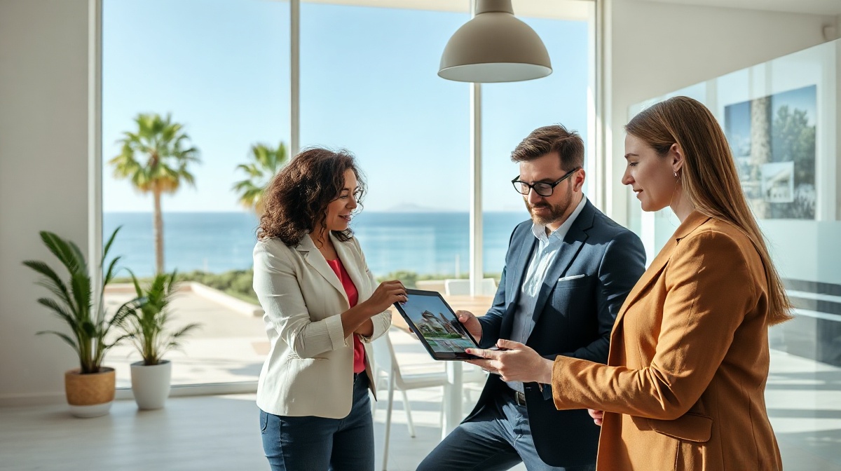 Agente inmobiliario en Alicante mostrando propiedad con tablet